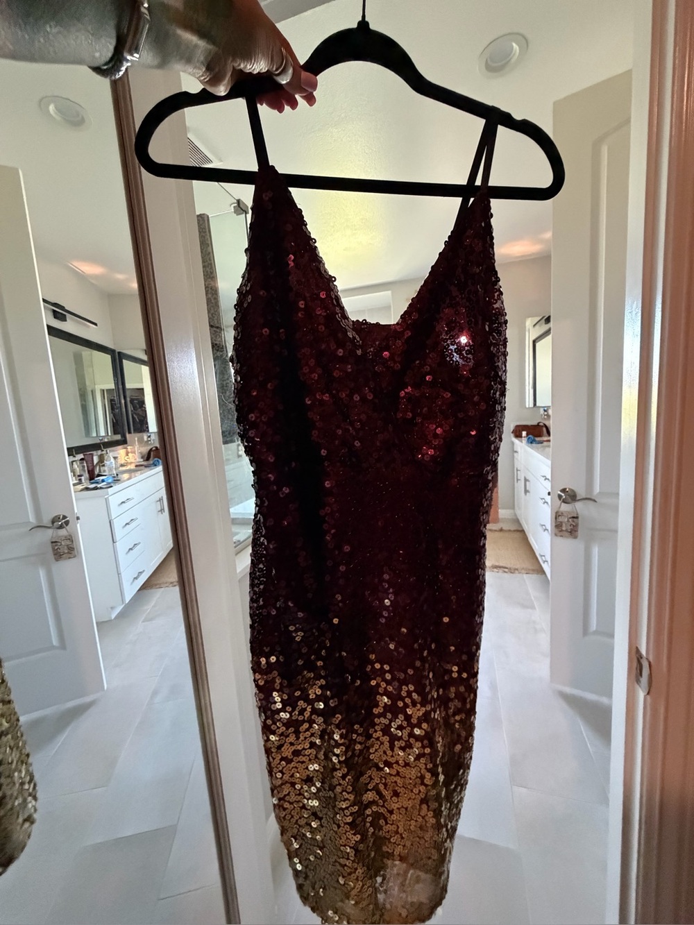 VENUS Wine to Gold Sequin above knee Slip Dress